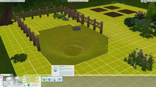 Filling a terrain dip with water to build a pond in The Sims 4
