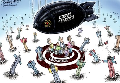 Political cartoon U.S. Trump Obamacare subsidies