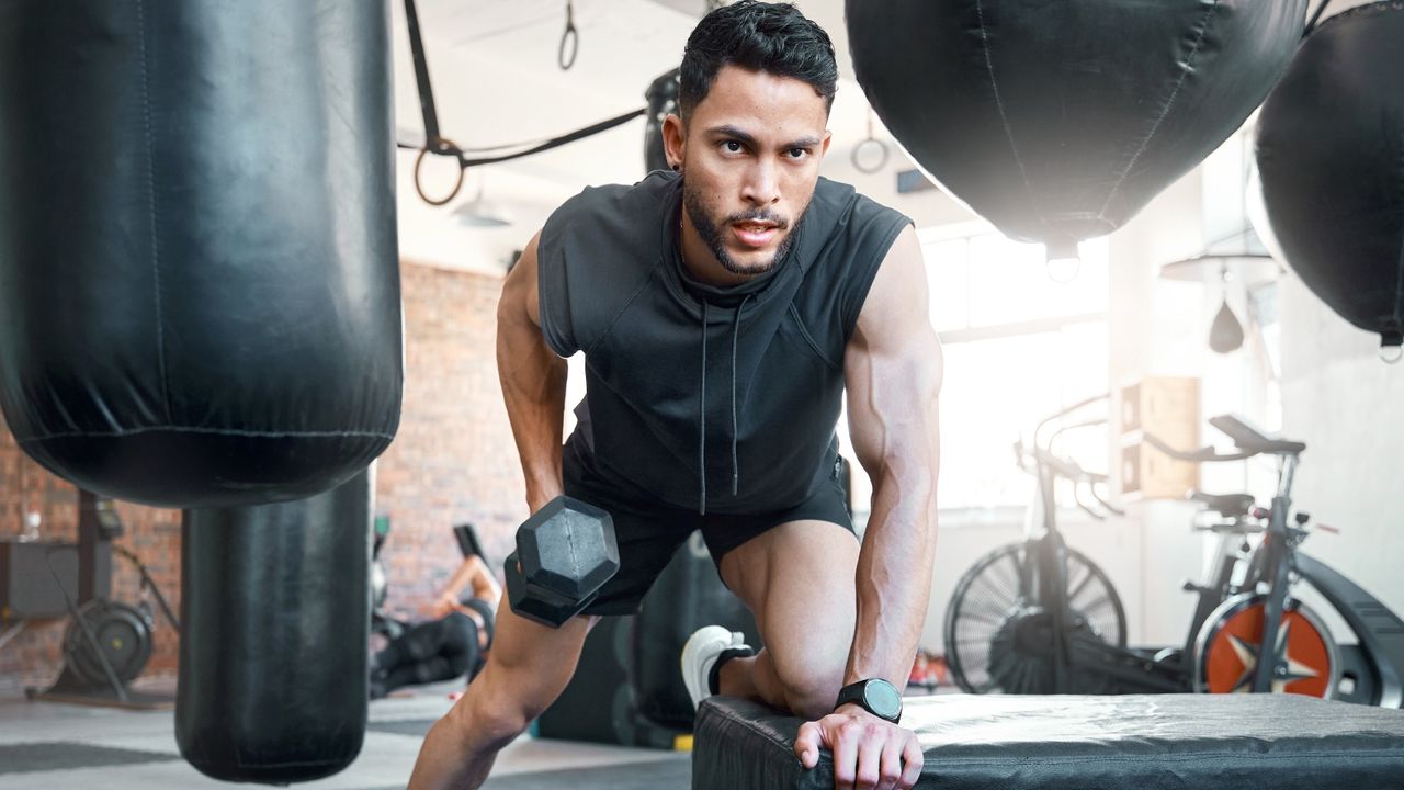 Man performing a single-arm dumbbell row