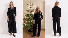 Three images of the Phase Eight Kylie tux jumpsuit 