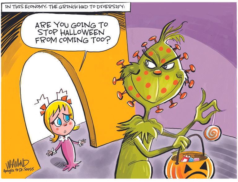 Editorial Cartoon U.S. Grinch Halloween COVID