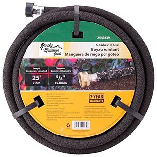 Rocky Mountain Goods Soaker Hose - Heavy Duty Rubber - Saves 70% Water - End Cap Included for Additional Hose Connect - Great for Gardens/flower Beds - Reinforced Fittings (25-Feet by 5/8-Inch)