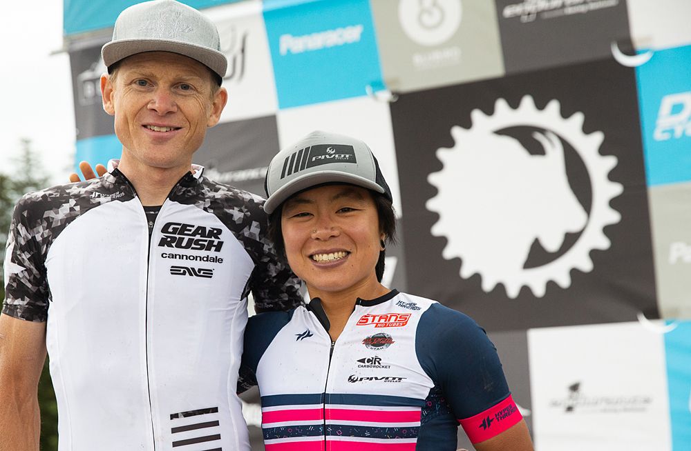 Your 2019 Crusher in the Tushar Pro Men and Pro Women winners - Alex Grant (Gear Rush) and Evelyn Dong (Pivot-Stan's NoTubes).