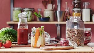 IKEA koessebaer jar collection on wooden countertop