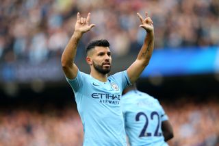 Sergio Aguero celebrates after scoring for Manchester City against Southampton in November 2018.