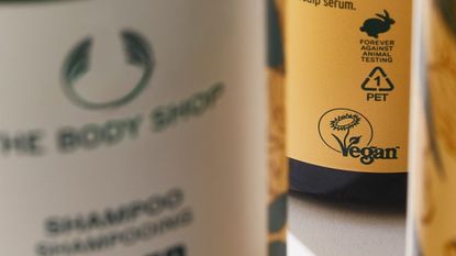 The Body Shop Vegan Certification on Ginger Shampoo Bottles