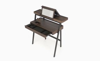 Dark brown wooden tray desk with drawer and mirror
