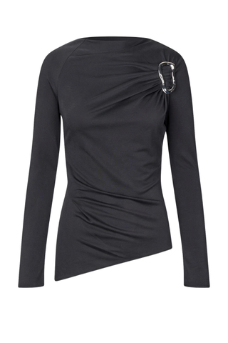 Long Sleeve Top With Fixed Buckle - Jet Black