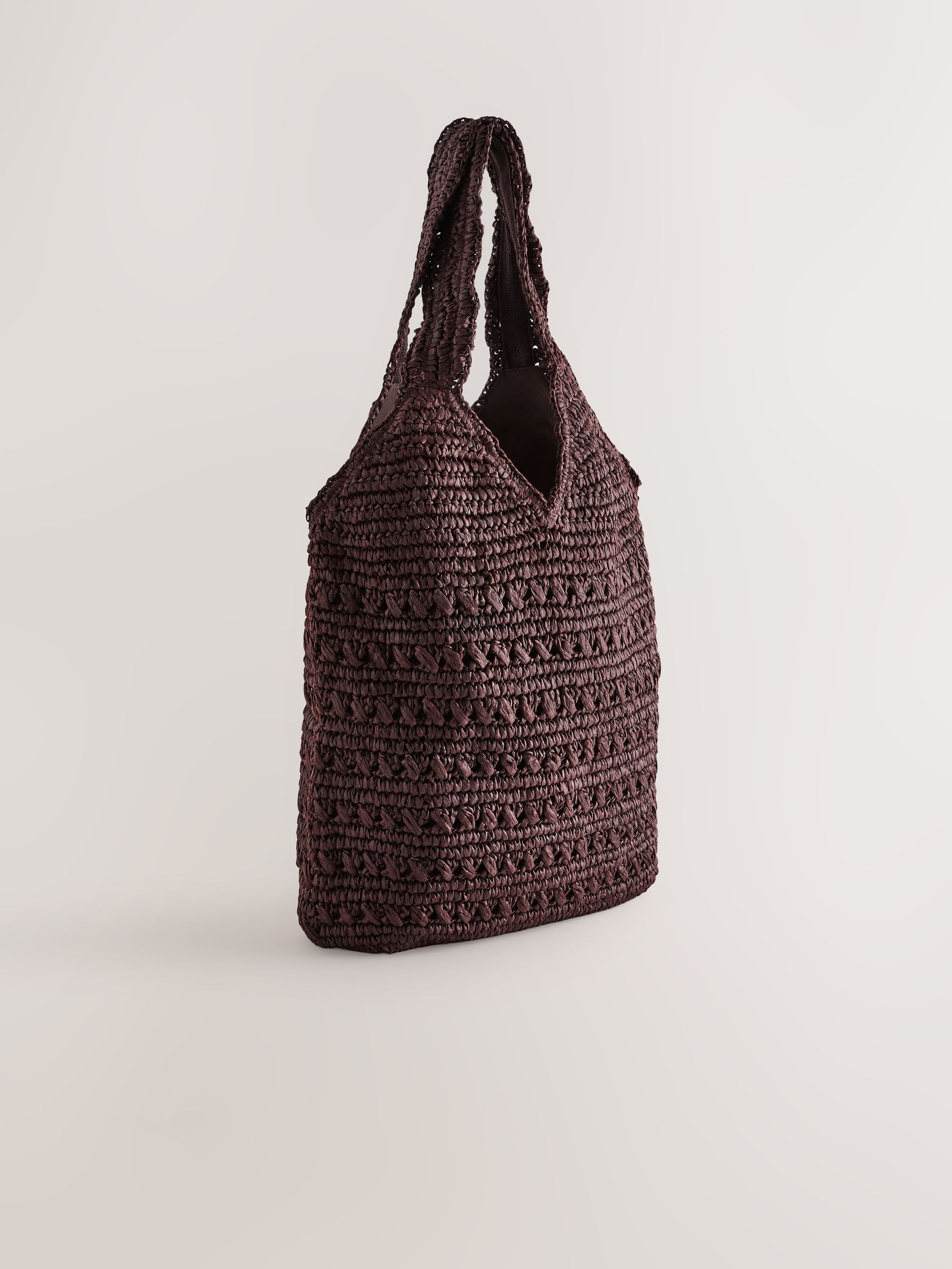 Chocolate Brown Raffia Effect Shoulder Bag