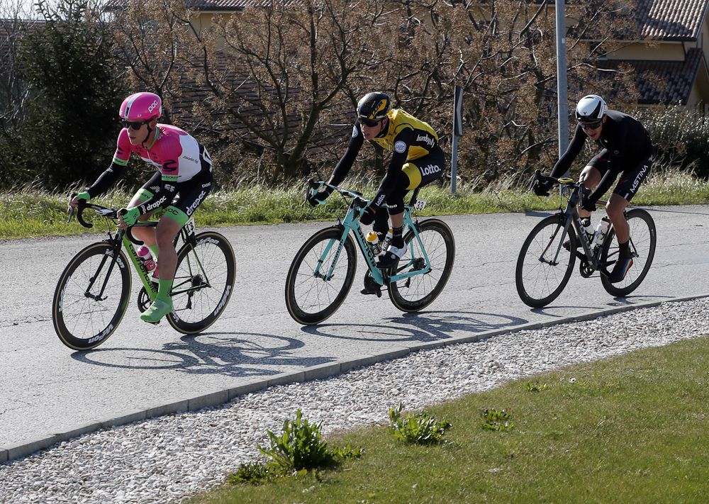 Lawson Craddock (EF Education First - Drapac) leads the breakaway at Coppi e Bartali