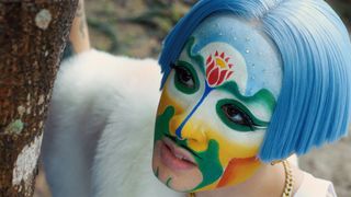 close up of person with face painted