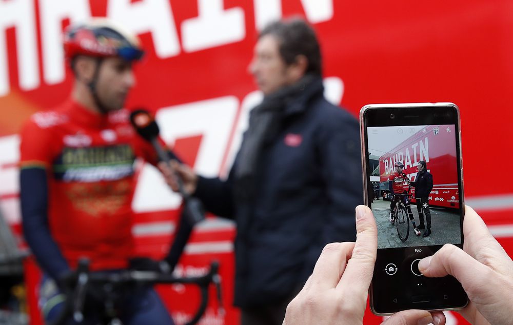 Vincenzo Nibali puts in some media time at Bahrain-Merida team camp in Croatia
