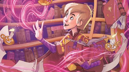 Arthur casts magic whilst holding a spellbook