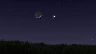 Venus and the moon will make a close approach in the evening sky on Feb. 27, 2020. The pair will be in conjunction, meaning they will be at the same celestial longitude, at 6:51 a.m. EST (1151 GMT). For skywatchers in the U.S., Venus and the moon will be below the horizon at the time of conjunction, but they will become visible in the evening as dusk fades.
