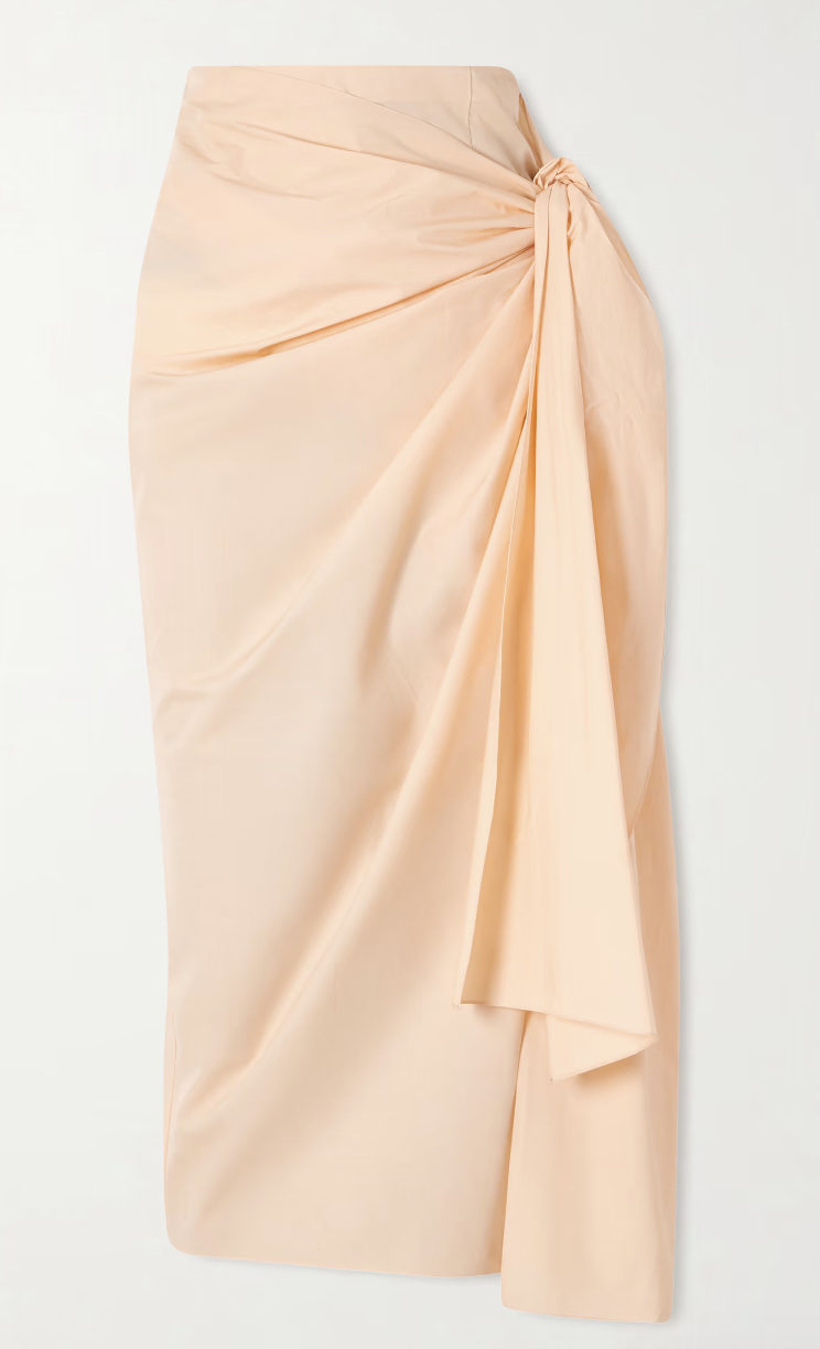 Khaite, Shay Tie-Detailed Draped Cotton-Poplin Wrap Midi Skirt