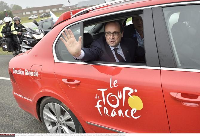 Francois Hollande and Christian Prudhomme at the Tour de France
