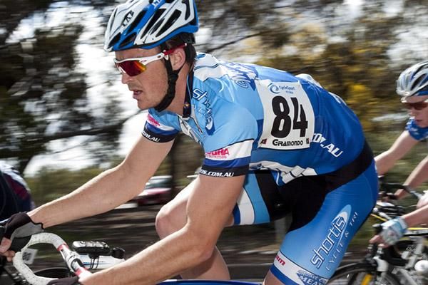 Matthew Werrell (Shortis.Com.Au Cycling Team) from Queensland corners at the back end of the course in Mildura.