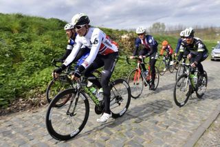 Edvald Boasson Hagen and other Flanders hopefuls from several different squads share some recon time on the Oude Kwaremont.