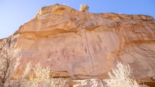 Ancient Indian pictographs on rock in Moab Utah