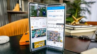 Samsung Galaxy Z Fold 3 standing on table