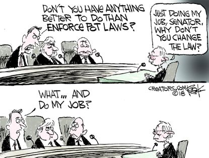 Political cartoon U.S. Jeff Sessions marijuana legalization Congress
