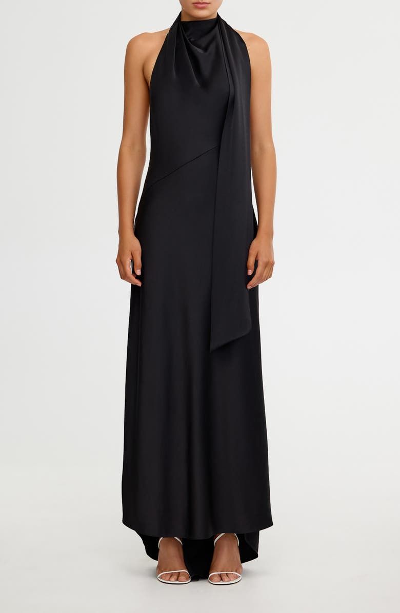 Adriana Open Back Satin Halter Gown