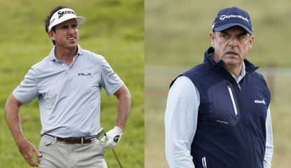 gonzalo fernandez castaño and Paul McGinley look on