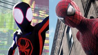 Miles Morales in Across the Spiderverse, Andrew Garfield as Spider-Man in The Amazing Spider-Man 2
