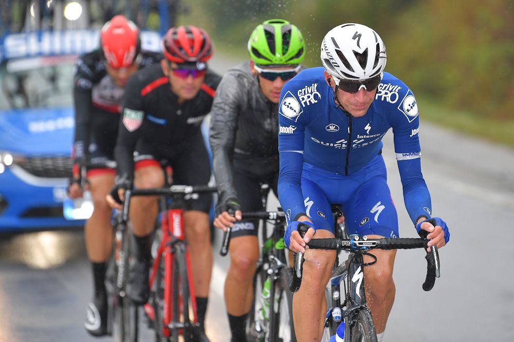 Mikkel Frolich Honore, Filippo Ganna, Joey Rosskopf and Matteo Sobrero in the breakaway at Gran Piemonte