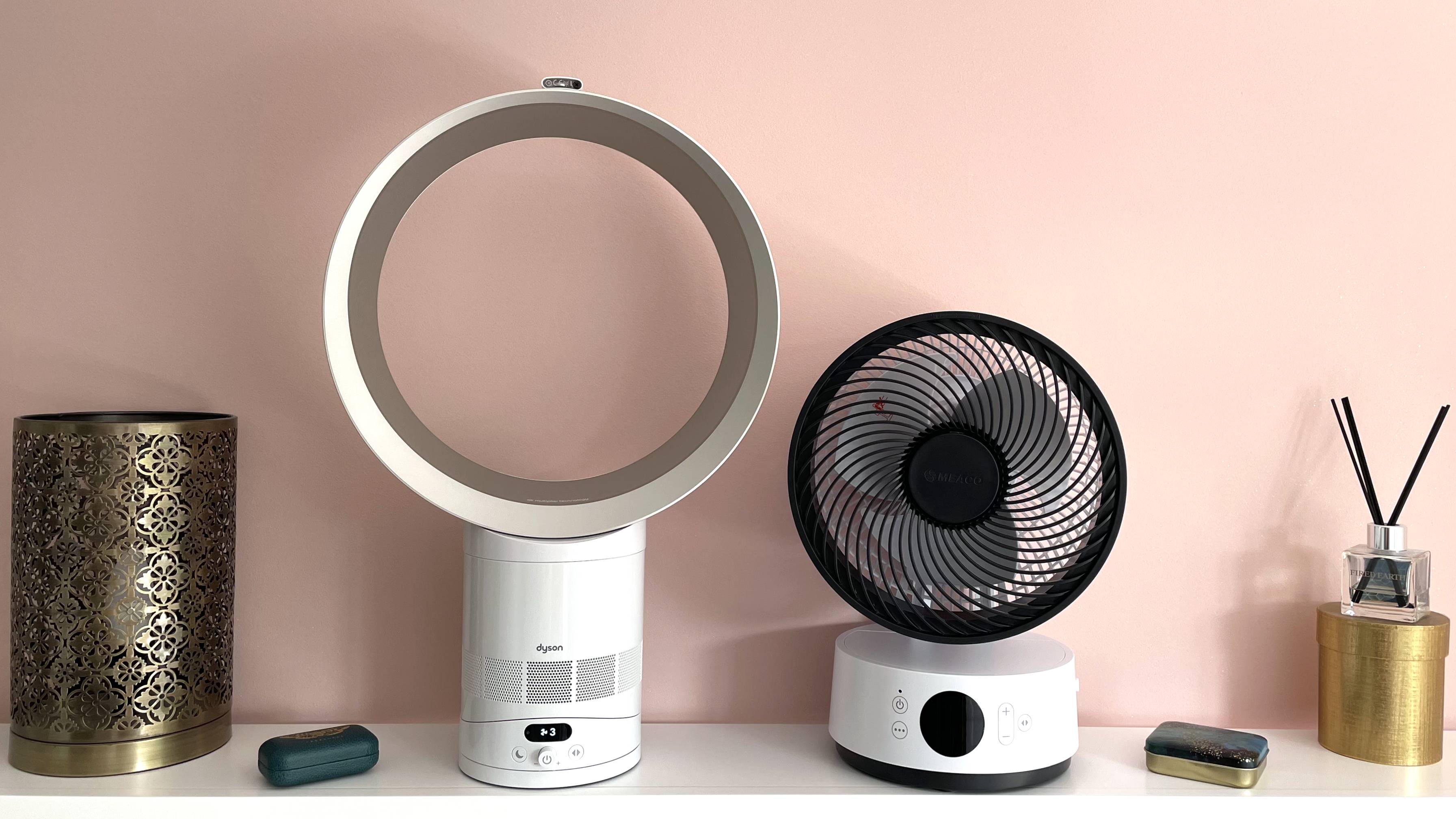 The Dyson Cool CF1 is pictured next to the MeacoFan Sefte 8 inch air circulator.