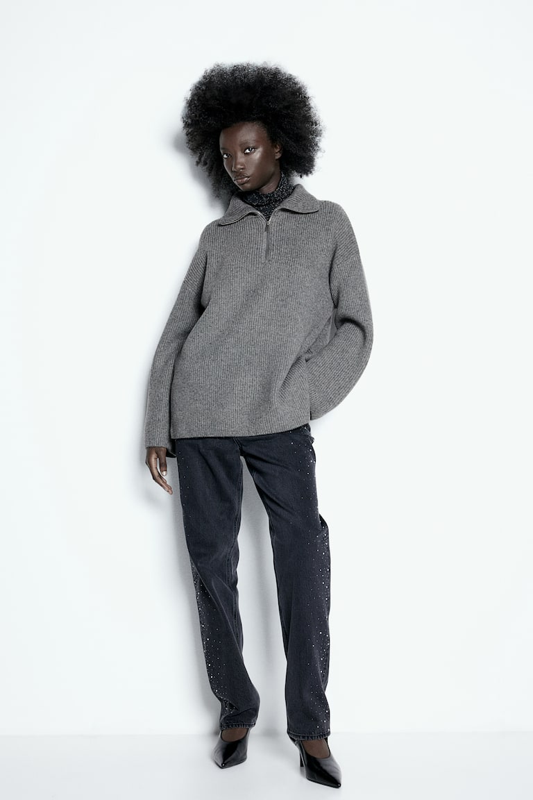 Zip-Top Rib-Knit Jumper