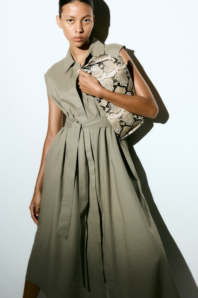 Linen-Blend Shirt Dress
