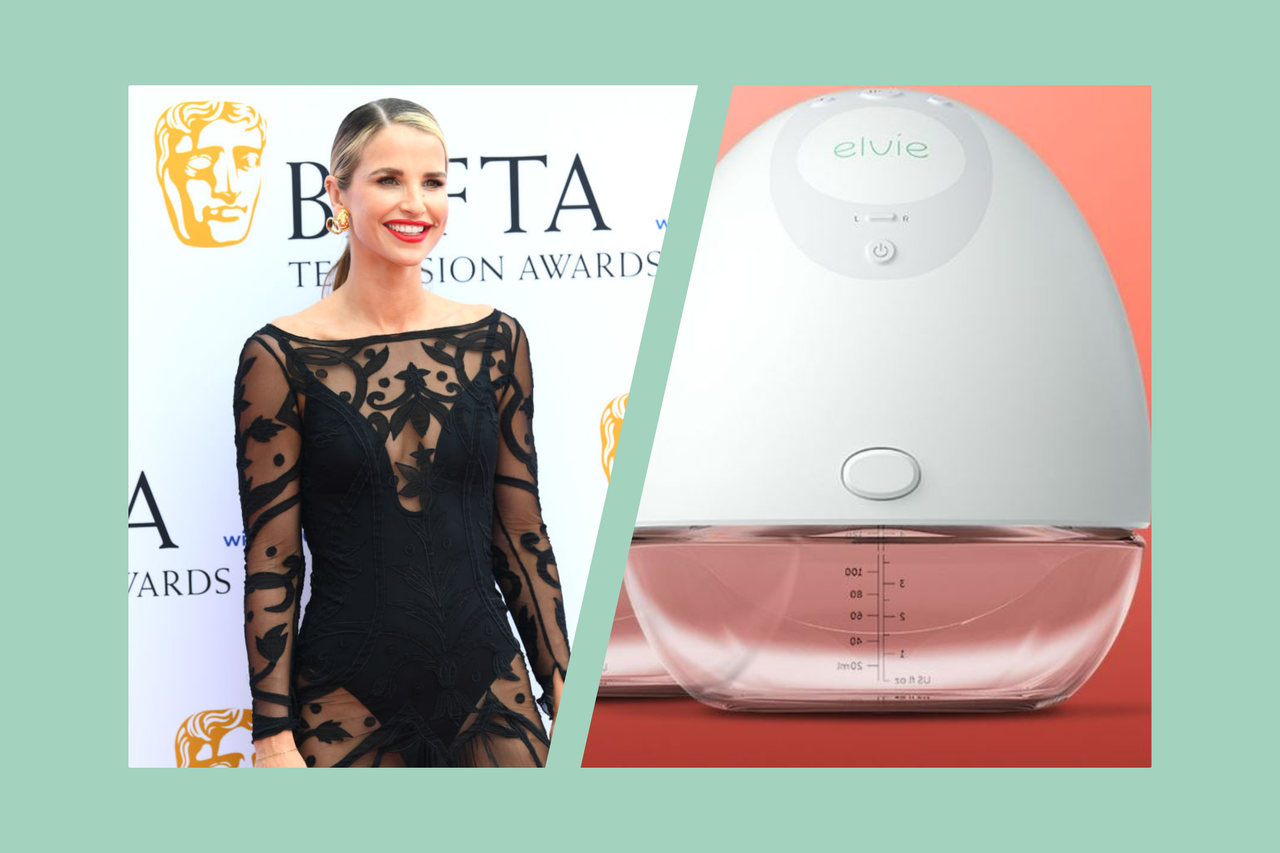 An image of Vogue Williams alongside the Elvie Pump single breast pump