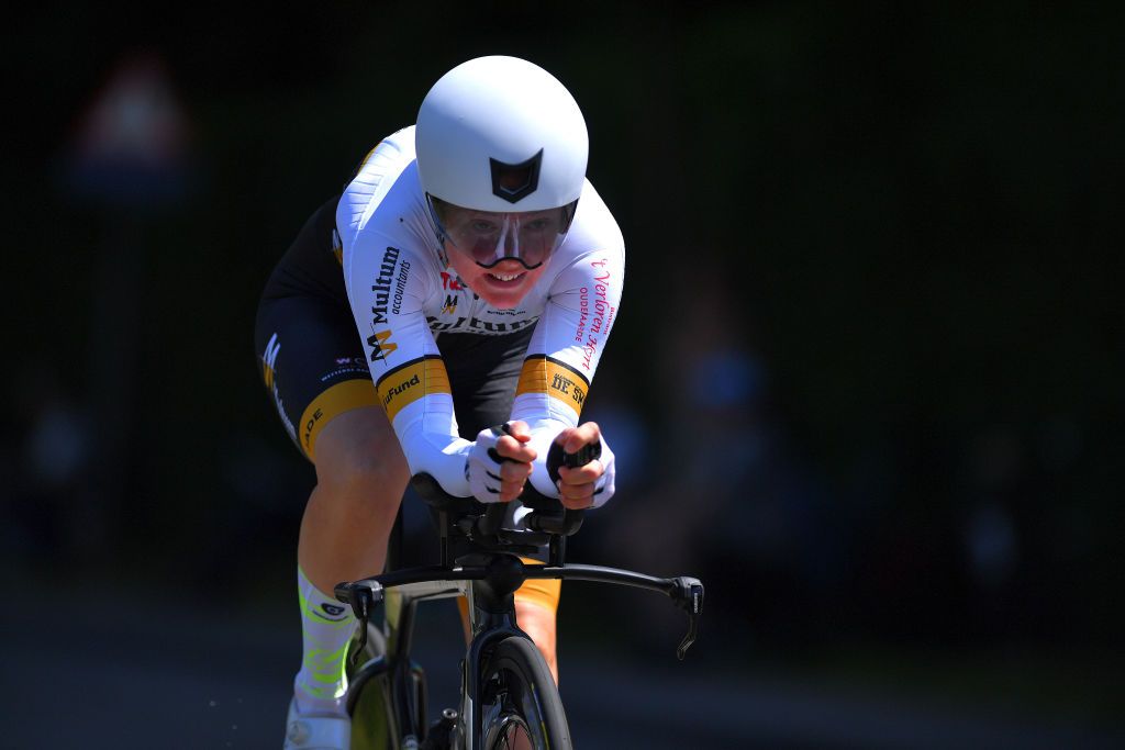 INGELMUNSTER BELGIUM JUNE 16 AnnSophie Duyck of Belgium during the 122th Belgian Road Championship 2021 Womens Individual Time Trial a 249km race from Ingelmunster to Ingelmunster ITT bkingelmunster belgiancycling on June 16 2021 in Ingelmunster Belgium Photo by Luc ClaessenGetty Images