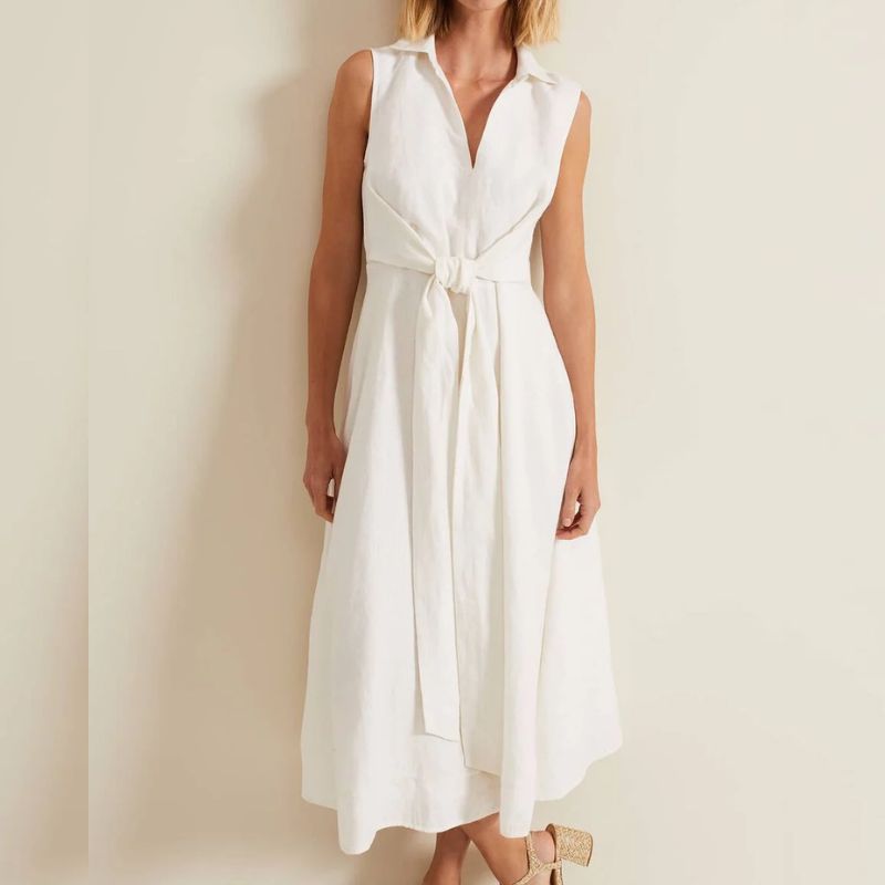 white sleeveless shirt dress
