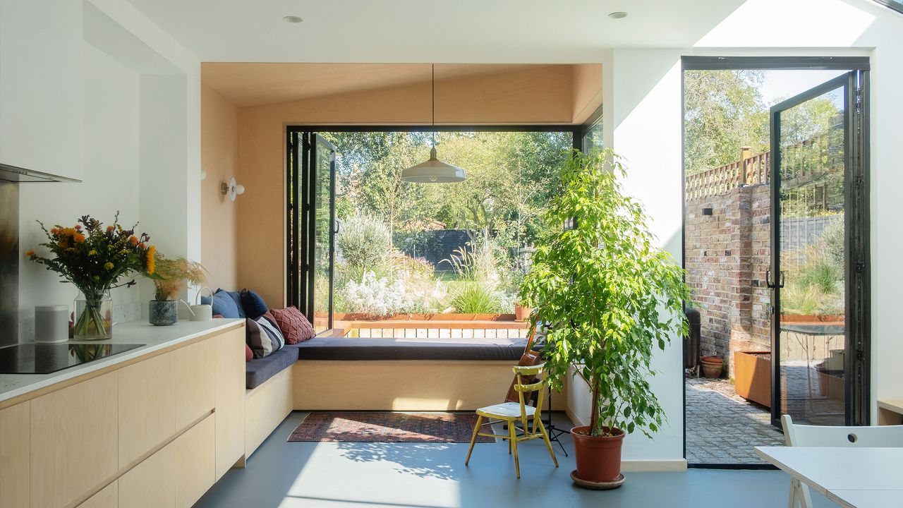 kitchen extension with bifold windows and window seat 