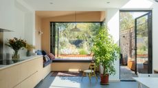 kitchen extension with bifold windows and window seat 