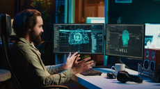 Pleased programmer proud of making sentient artificial intelligence ask existential questions. 