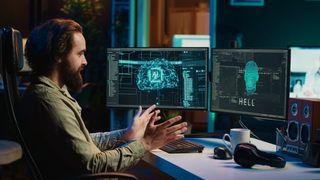 Pleased programmer proud of making sentient artificial intelligence ask existential questions. 