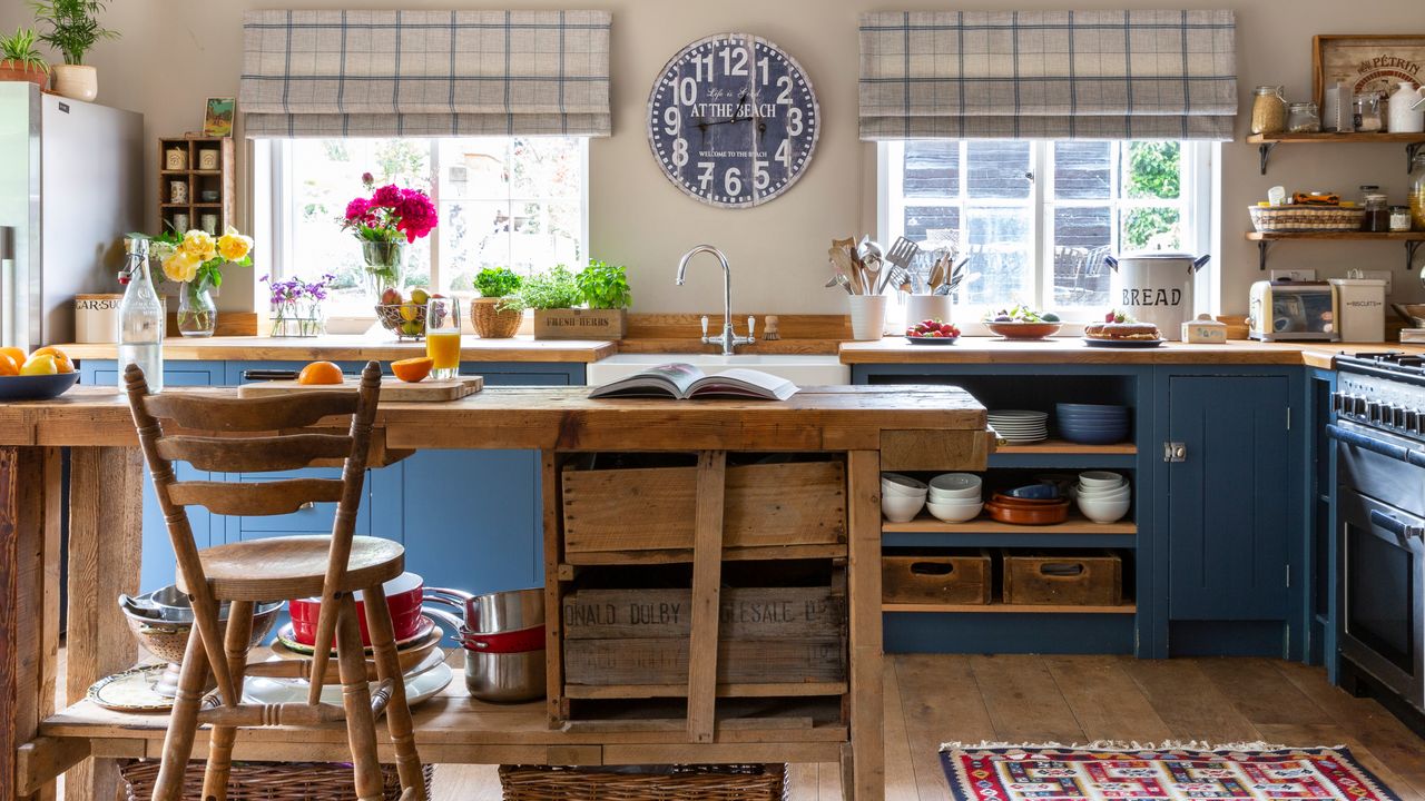 bespoke blue kitchen in 18th century farmhouse