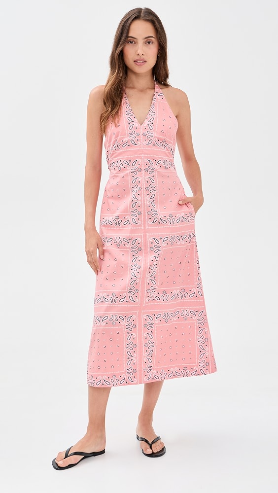 Madewell X Shopbop Smocked Halter Midi Dress - Tiled Bandana Coral Bloom