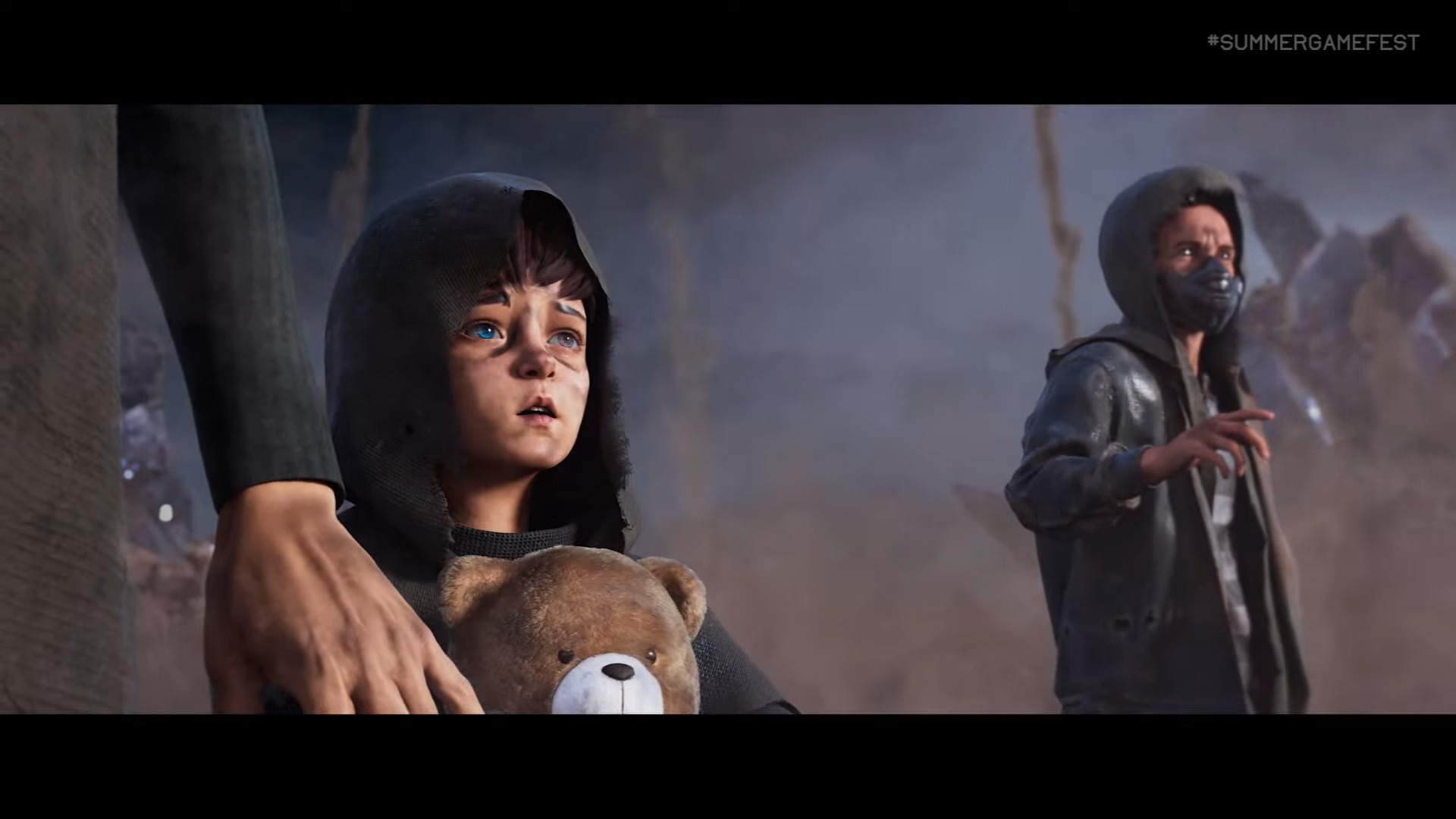 Mecha Break screenshot of a child seeing destruction.