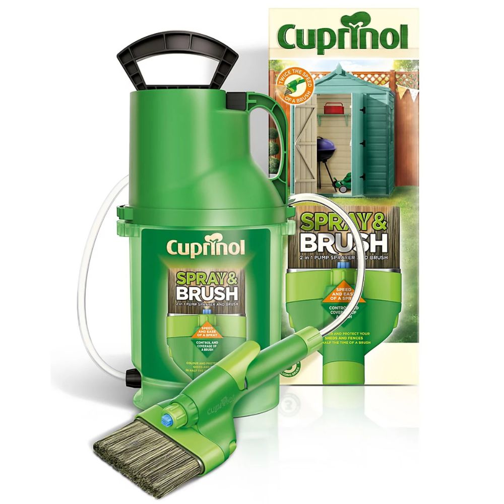 Cuprinol Spray & brush Fence & shed Paint sprayer product cut out on white background