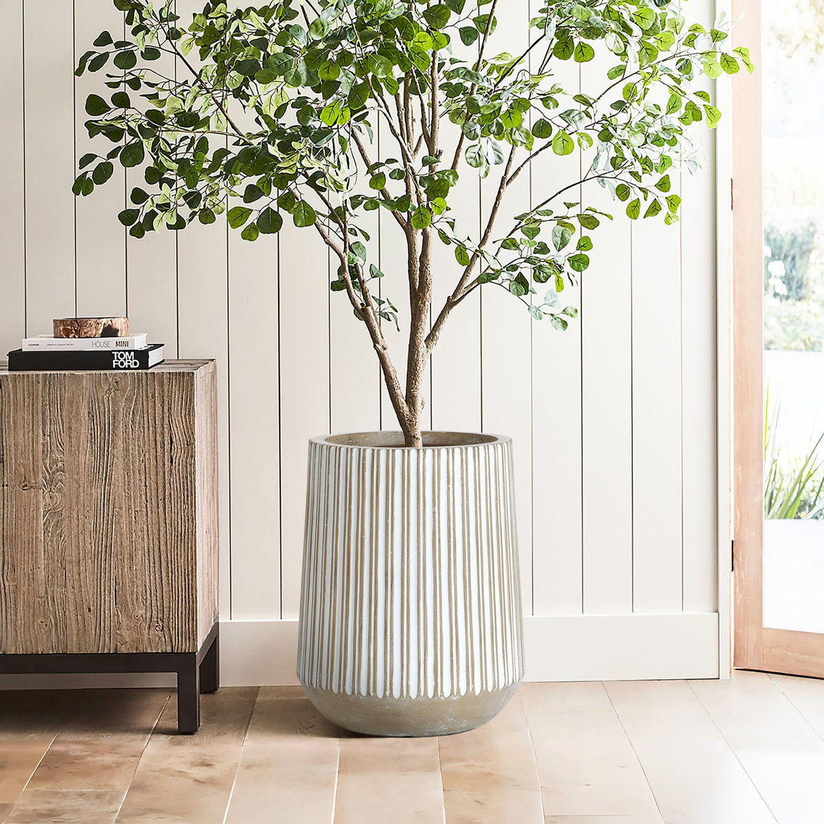 Mistana&amp;trade; Jarmall Round Brown and White Striped Handmade Tall Pot Planter &amp;amp; Reviews | Wayfair