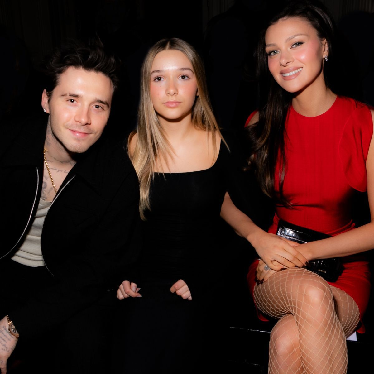 Harper Beckham and Brooklyn and Nicola Peltz Beckham attend Paris Fashion Week in 2024
