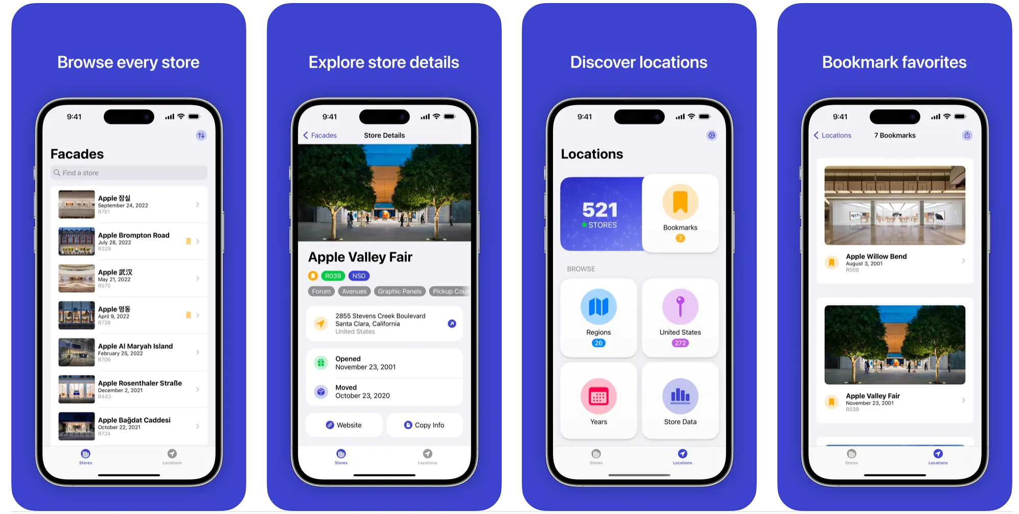Cuplikan layar aplikasi Facades untuk toko retail Apple