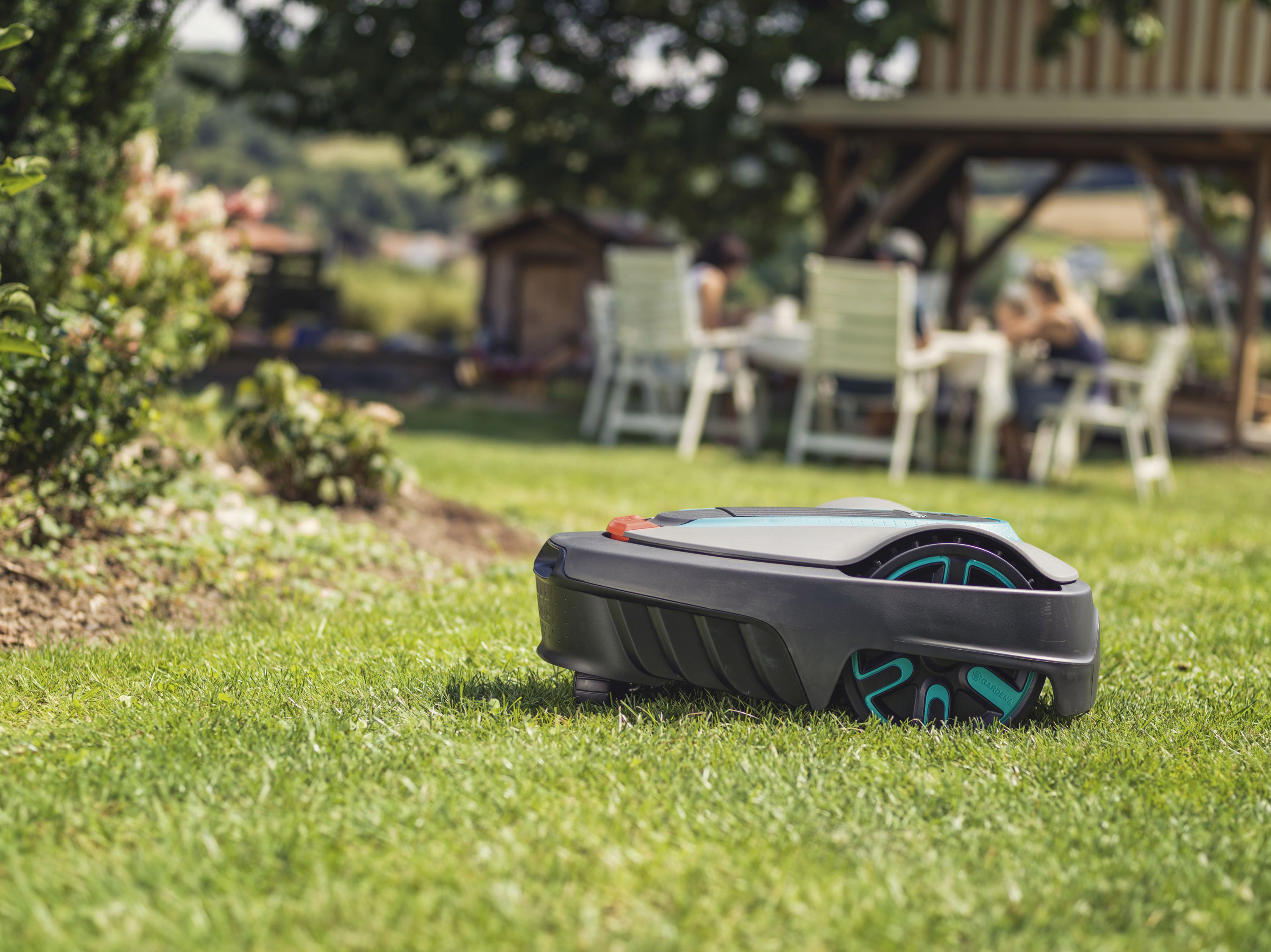 robot lawn mower mowing a lawn