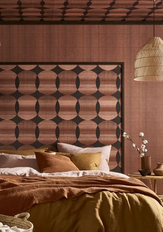 retro brown wallpaper in the bedroom on the ceiling, Graham & Brown