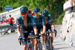 Bora-Hansgrohe push the pace for Jai Hindley on the Kolovrat pass on stage 19 of the 2022 Giro d'Italia