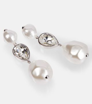 Crystal-Embellished Faux Pearl Drop Earrings